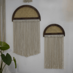 The Macramé Crescent Wooden Arch set offers a beautiful combination of sizes, featuring both a small and a large arch. These intricately designed wooden arches with macramé crescent moon motifs bring a touch of bohemian elegance to your space. Hang them together or separately to create a stunning visual impact on your walls. The smaller arch is perfect for adding delicate charm to a cozy corner, while the larger arch becomes a captivating focal point in larger areas. Versatile and visually appealing, this set of two crescent wooden arches allows you to explore various arrangements and showcase your unique style. Elevate your home décor with the enchanting beauty of the Macramé Crescent Wooden Arch set.